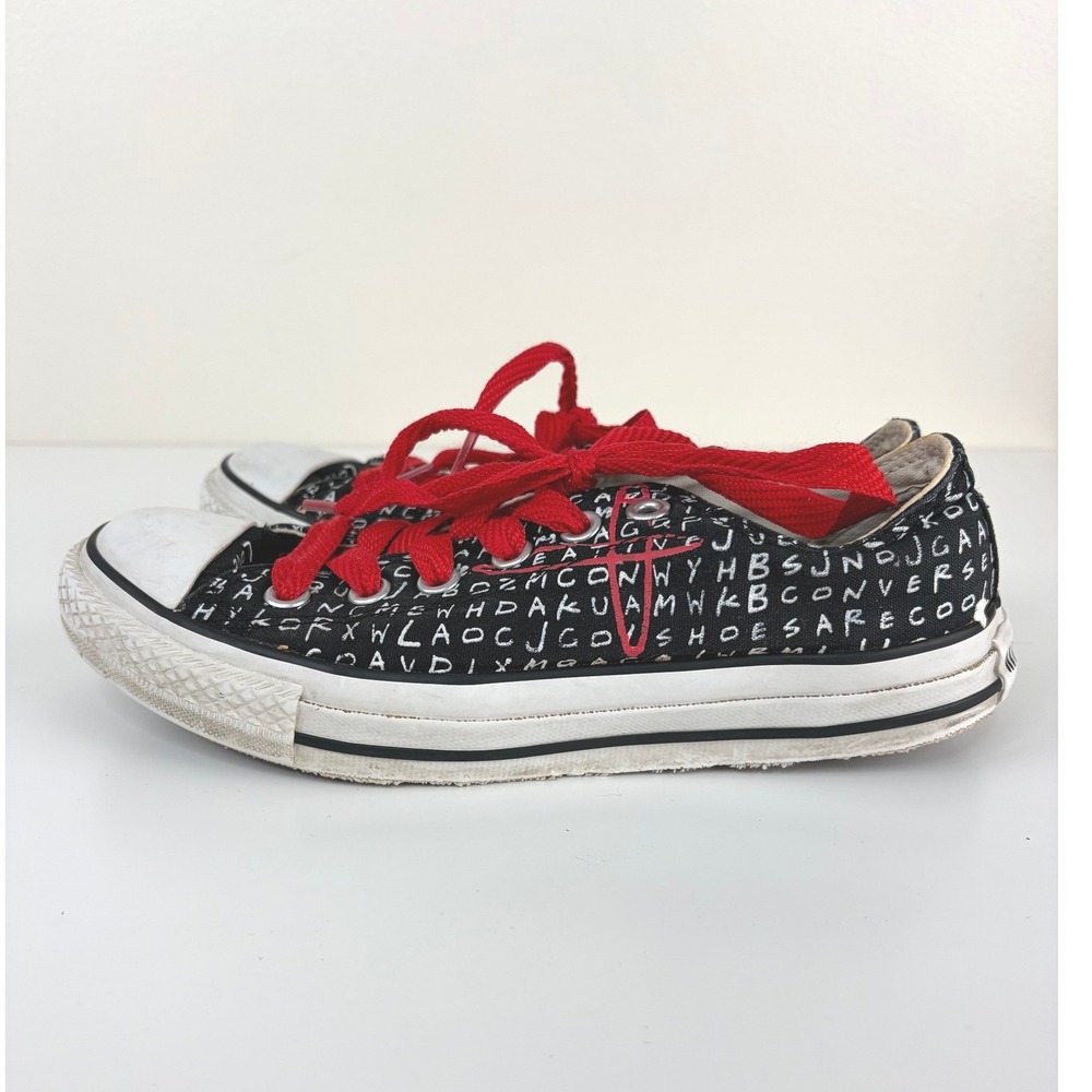 Converse All Star Alphabet Print Low Top Sneakers Red Black Women's 7